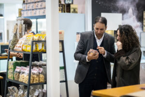 Business networking at trade fair